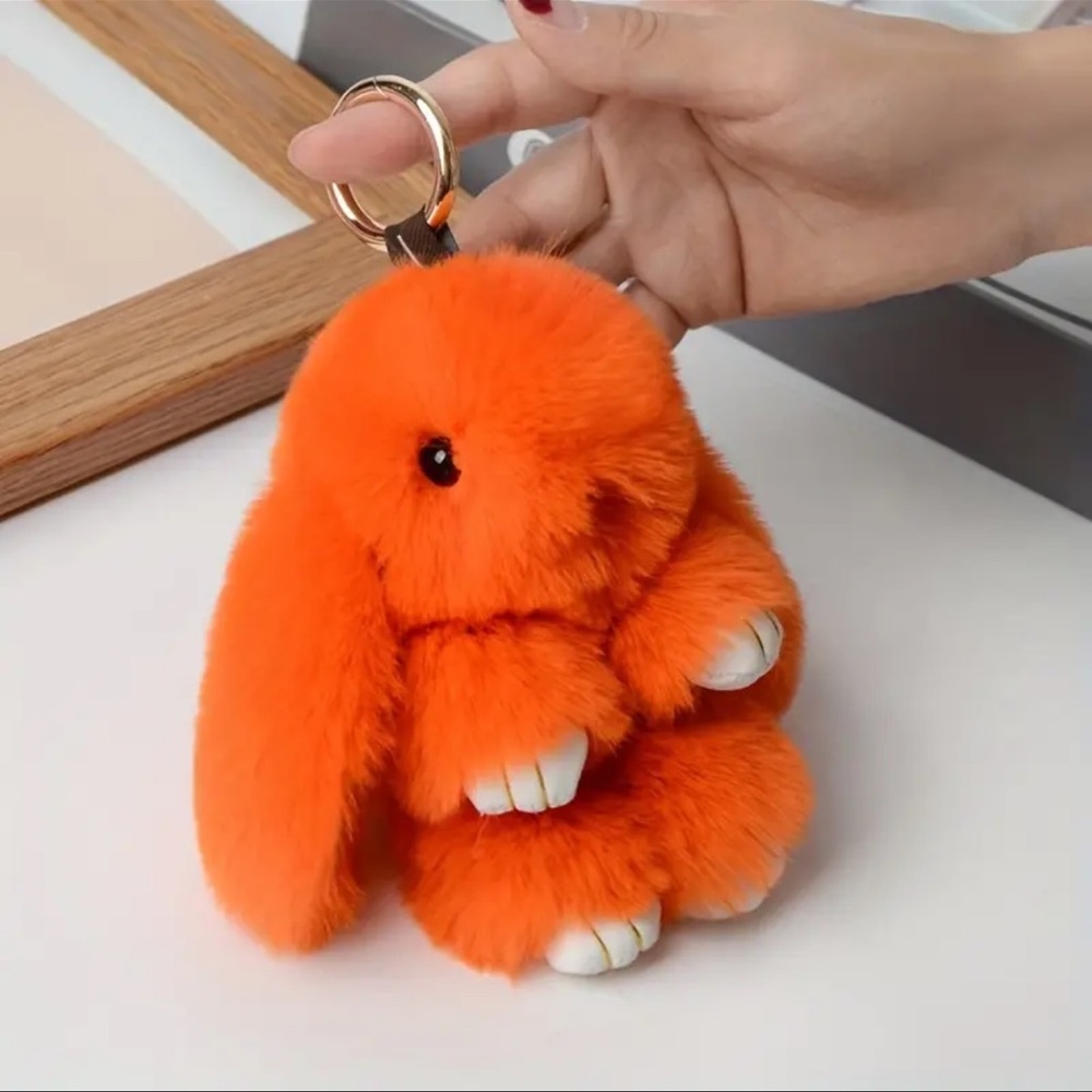 CUTE ORANGE BUNNY KEYCHAIN SOFT ARTIFICIAL RABBIT PENDANT FOR CAR HANDBAG KEYS
